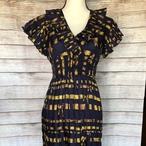 Betsey Johnson navy blue pleated dress.